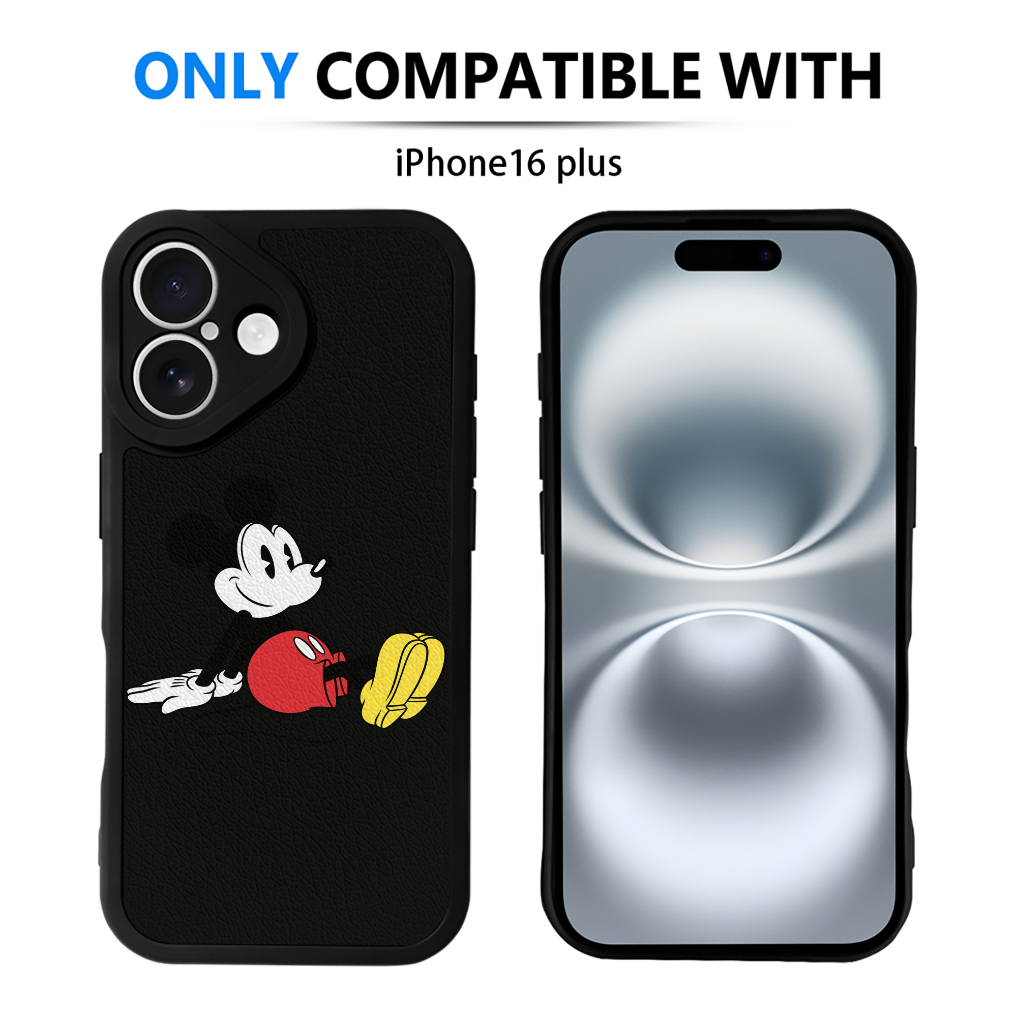 （画像用） ミッキーマウス Mickey Mouse 【iPhone 16シリーズ対応】シリコンスマホケース（レザー調） 材質：シリコン